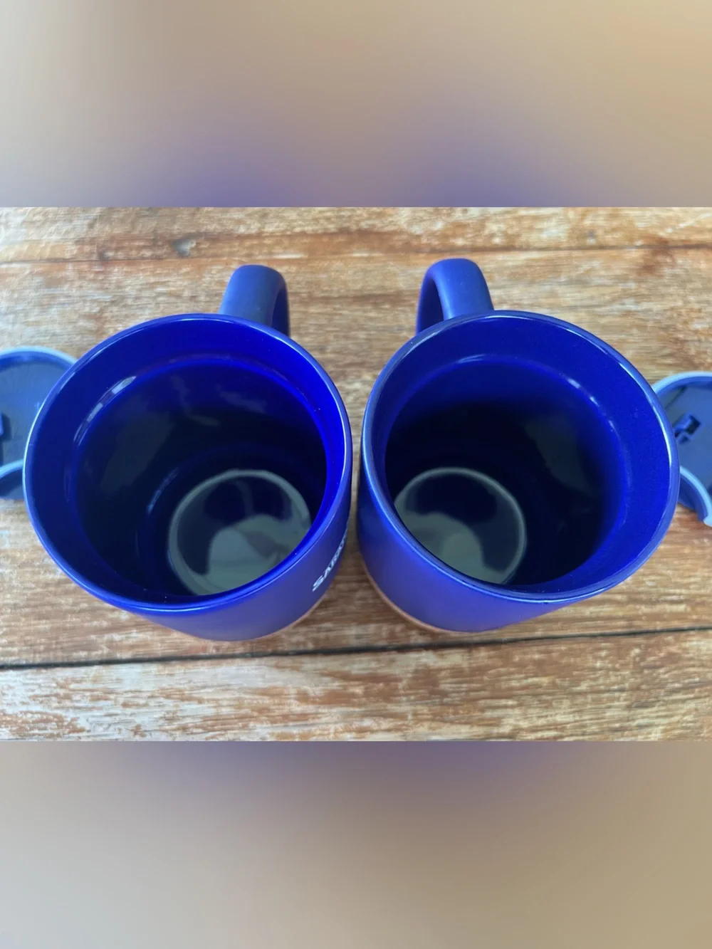 Disney Saratoga Springs Resort Ceramic Travel Mug Set 2 Cork Base Blue Lids 12oz - Picture 10 of 12